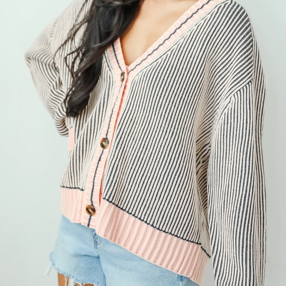 Chic Striped Cardigan in Pink and Black - Picture 8 of 11